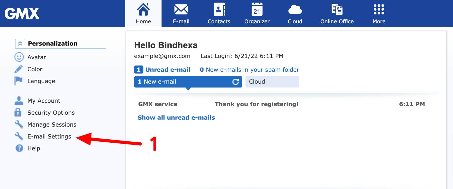 GMX Mail settings