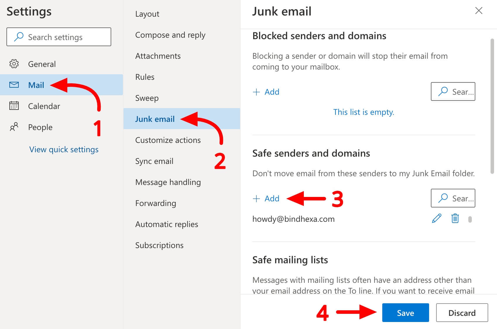Add email address to the safe senders and domains list in Outlook