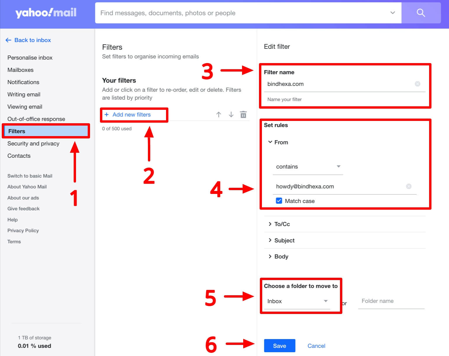 Add a filter for email address in Yahoo! Mail