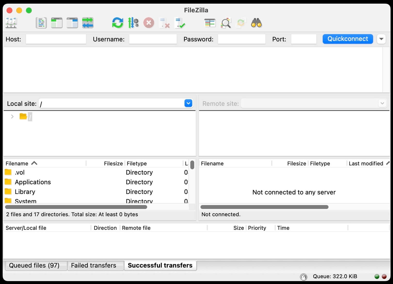 FileZilla dashboard