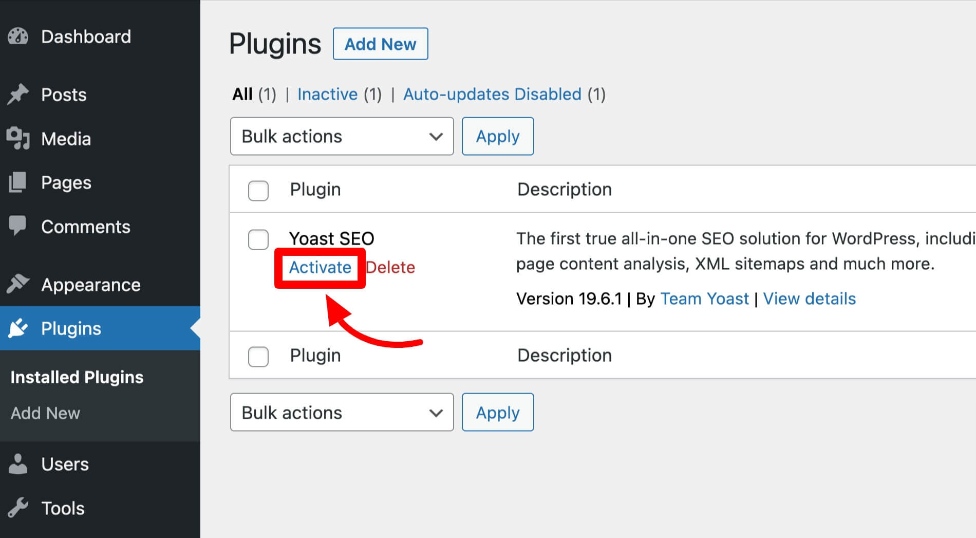 Activate plugin from Installed Plugins section