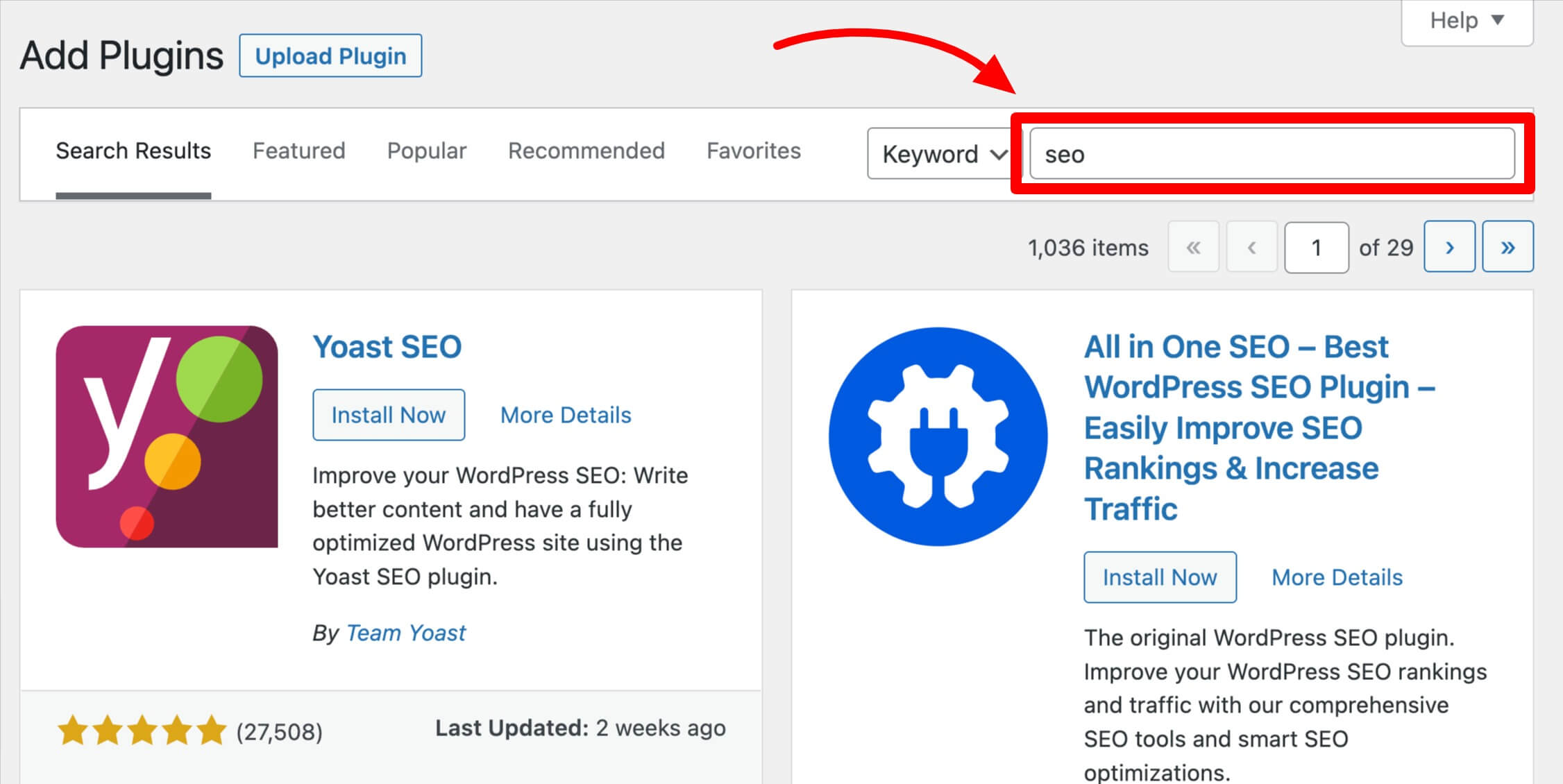 Search plugin in WordPress plugin directory