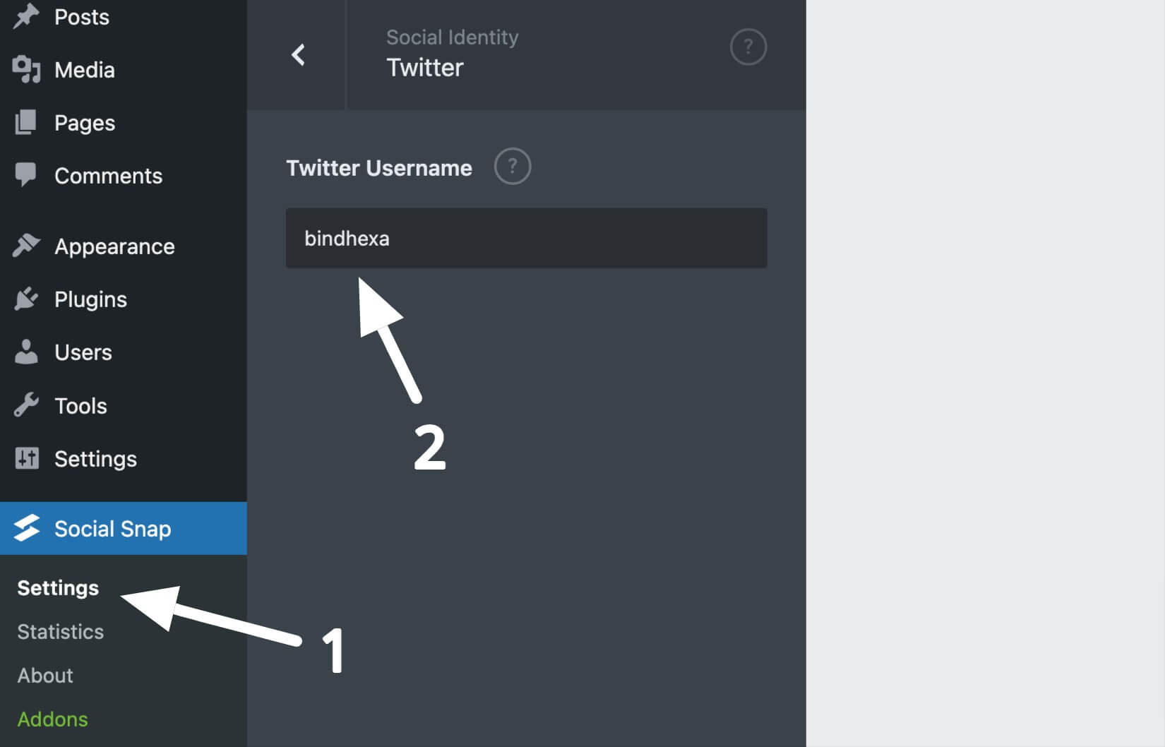 Add Twitter username in Social Snap