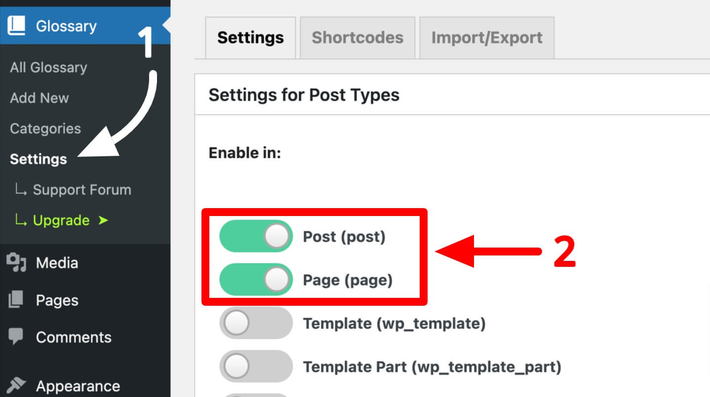 Enable the Post and Page option